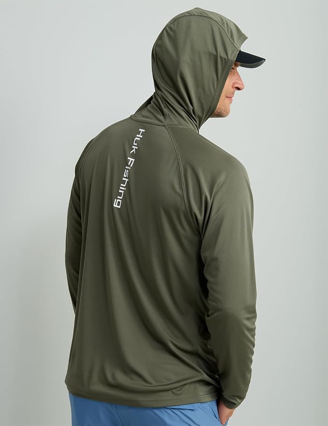 HUK Mens Pursuit Vented Long Sleeve Hoodie, Fishing Shirt with Hood