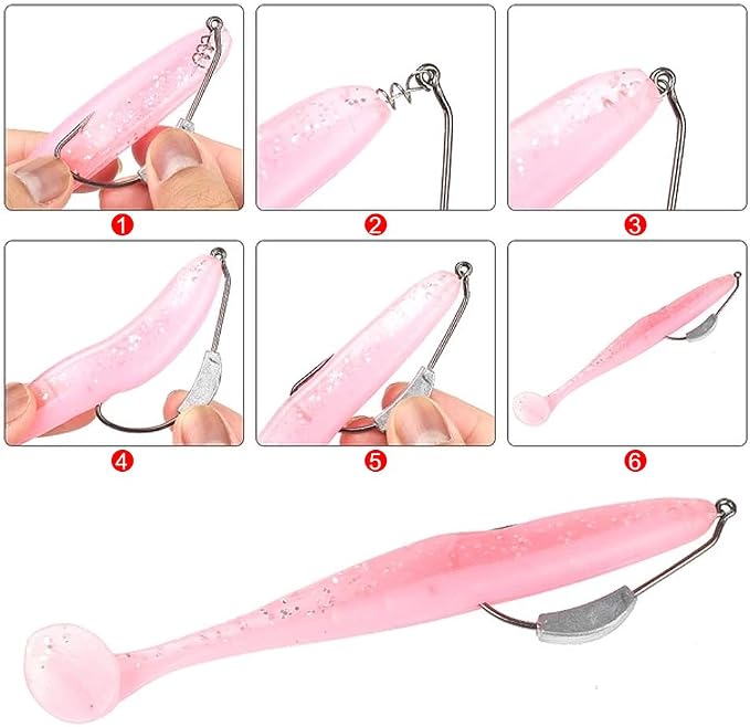 25 Pcs/Box Weighted Swimbait Hooks, Weighted Fishing Hooks Saltwater Worm Weedless Hooks for Bass Fishing Mixed 5 Size 1/0 2/0 3/0 4/0 5/0