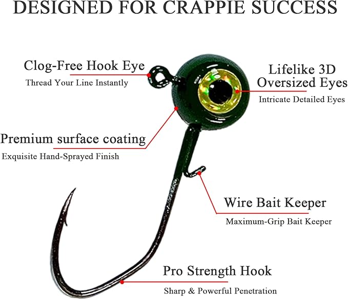 Crappie Jig Heads Kit, 45/50-Pack, 1/32oz, 1/16oz, 1/8oz, 5 Colors Fishing Jigs for Bass, Walleye, Panfish Freshwater Fishing