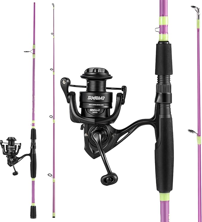 Sougayilang Fishing Rod Combo, 2-Piece 6-Foot Graphite & Fiberglass Rod with Anti-Reverse Spinning Fishing Reel