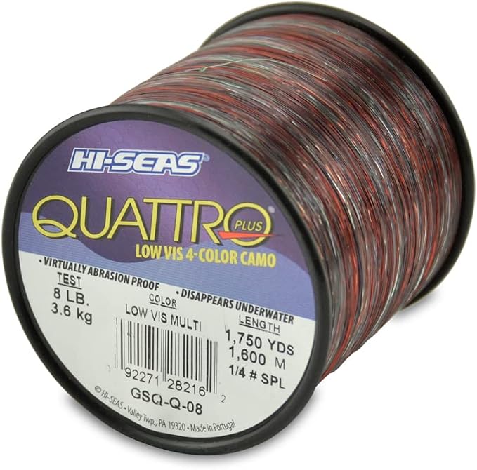 HI-SEAS Quattro Monofilament Fishing Line - Low-vis 4 Color Camo, Strong & Durable Performance Saltwater Main Line