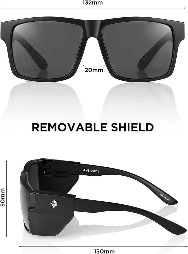 Z87 Safety Sunglasses Polarized for Men Women | Removable Side Shields UV 400 Protection ,Fishing Driving Working