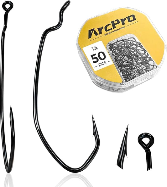 Drop Shot Hooks, 100pcs Improve EWG Worm Hooks, Bass Fishing Hooks for Freshwater and Saltwater, High Carbon Steel Texas Rig Hooks with Portable Plastic Box, Black