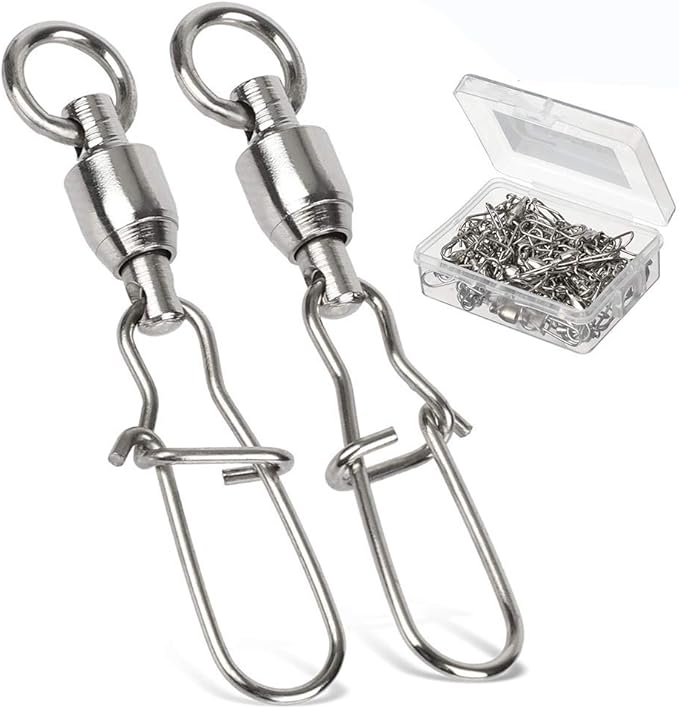 AMYSPORTS Duo Lock Snap Fishing Swivels Stainless Barrel Swivels Fishing Lure Snap Swivels Ball Bearing Swivels Fishing Tackle for Saltwater Fishing Freshwater Fishing