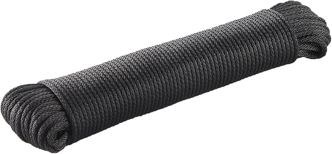 Black UV Resistant Polyester Rope 1/8in 100ft Braided Cord Marine Camping | Outdoor, Clothesline, Flag Line, Boating, Hiking