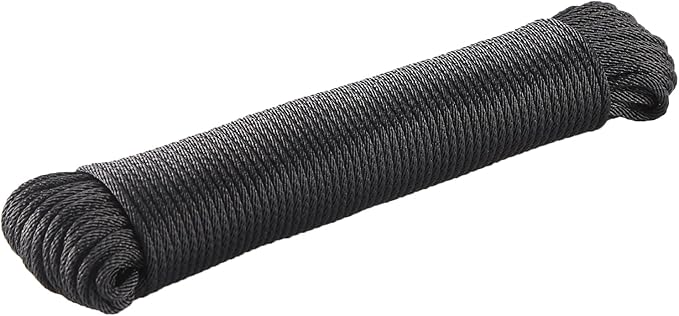 Black UV Resistant Polyester Rope 1/8in 300ft Braided Cord Marine Camping | Outdoor, Clothesline, Flag Line, Boating, Hiking