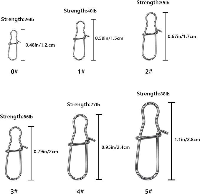 300 Pack Duo Lock Fishing Snaps Lure Snaps Saltwater Freshwater Fishing Line Weights Clips 26-220LB