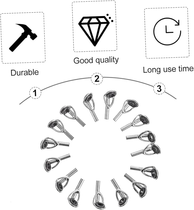 50 Pieces Fishing Rod Tip Repair Kit Rod Tips Kit Replacement for Freshwater Saltwater Rods Stainless Steel Ceramic Ring Guide Replacement Kit