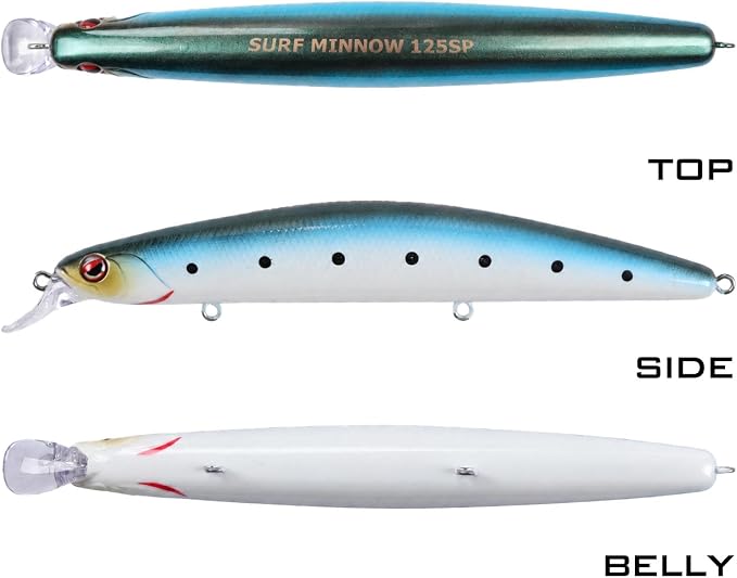 LITTMA California Surf Fishing Lures Saltwater Jerkbait Crankbait Surf Minnow 110/125 - Metallic Sardine Super Glow & Pearl Pink Belly Glow Lures for Halibut & Striper Fishing