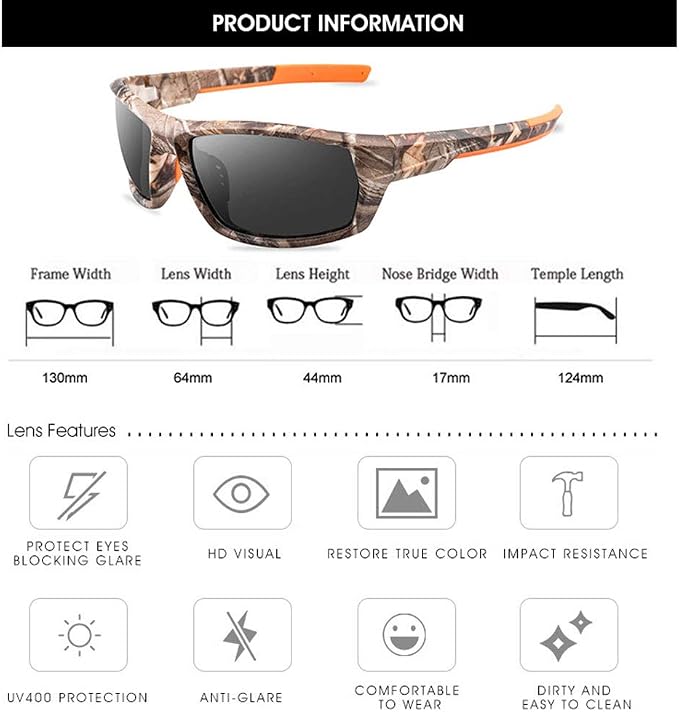 Polarized Camo Sunglasses for Men Women Fishing Sports Outdoor UV Protection Glasses