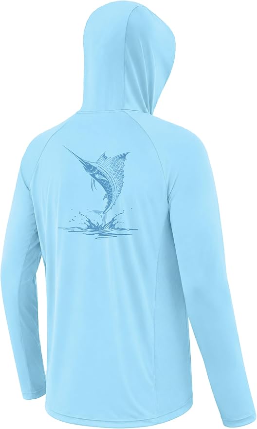 Men's UPF 50+ Long Sleeve Fishing Hoodie, UV Protection Sun Shirt with Hood Mask, Hooded Graphic Shirts for Outdoor