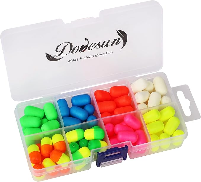 Dovesun 220/104/80/60/54/52/42pcs Pompano Rig Floats for Surf Fishing Foam Bobbers for Fishing Fly Fishing Bobbers Floats Bright Color Kit/Round/Cylindrical/Heart/Bullet/Pill/Spin Shape