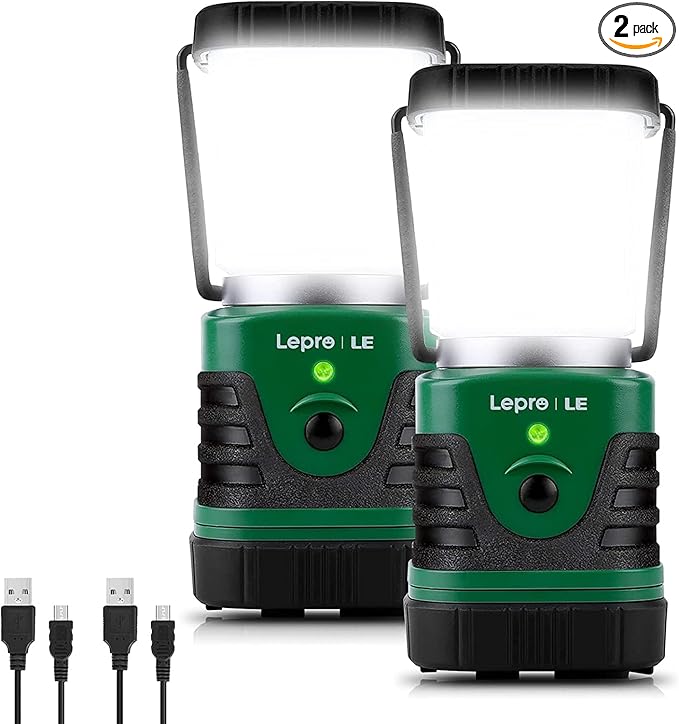 Lepro 1000LM LED Camping Lantern Rechargeable, 4400mAh Green Tent Light with 4 Light Modes, Waterproof Lantern Flashlight for Hurricane Emergency, Camping Essentials, USB Cable Included