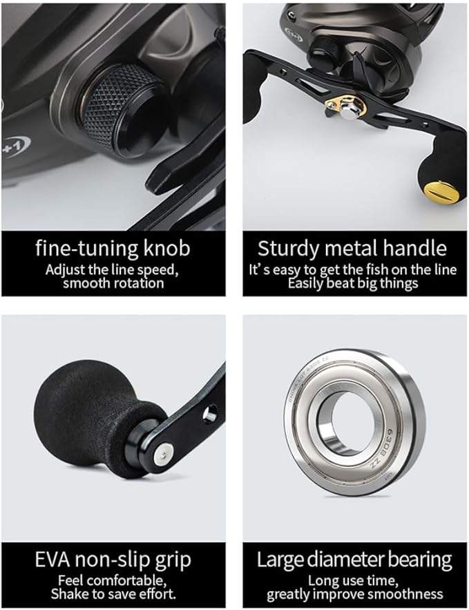 Baitcasting Reels, 8KG Max Drag Baitcaster Reels, 7.2:1 Gear Ratio Fishing Baitcasting Reel, 12+1 BB Bait Caster Reel, Low-Profile Fishing Reel with Compact Design Left Hand