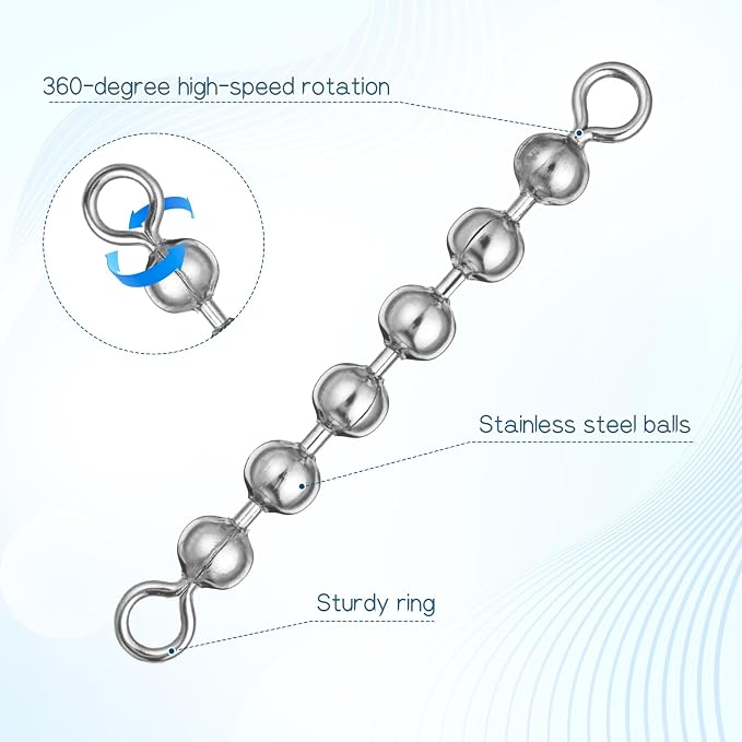 20Pcs Fishing 6 Bead Chain Swivels Stainless Catfish Swivel High Speed Fishing Balls Chain Stainless Steel Fishings Tackle Gear for Saltwater Freshwater