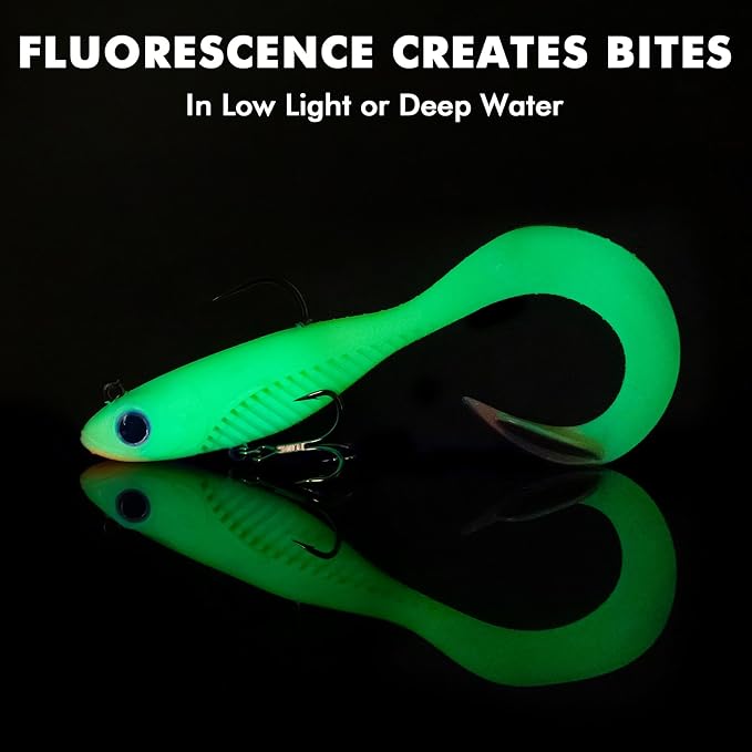 TRUSCEND Duramax Pre-Rigged Fishing Lures with BKK Jig Hooks, 10X Tear-Resistant TPE Soft Swimbaits for Bass Striper Trout Crappie Walleye Grouper, Lifelike Fishing Baits for Saltwater and Freshwater