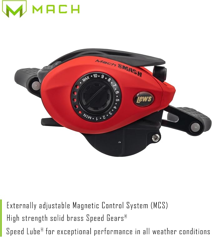 Lew's MACH Smash Baitcast Fishing Reel, Graphite Frame, Premium 8 Stainless Steel Ball Bearings