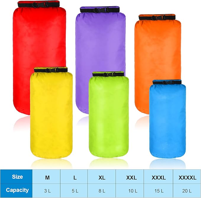 Shappy 6 Pcs Waterproof Dry Bag Set Ultralight Stuff Sack 20/15/10/8/5/3L Backpacking Bag with Long Adjustable Strap Outdoor Keep Gear Dry Sack for Camping Kayaking Boating Hiking Travel