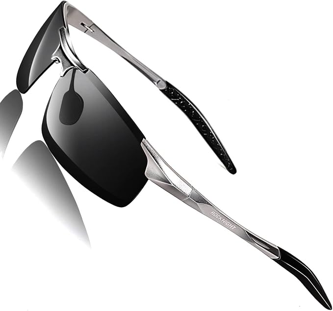 ROCKNIGHT Polarized Rectangular Sunglasses for Men Driving UV400 Protection Lightweight Al‑Mg Frame