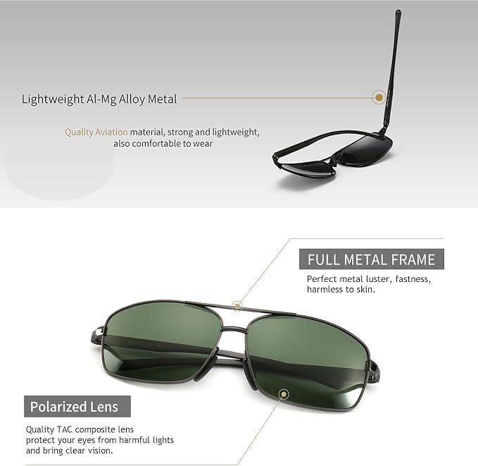 SUNGAIT Ultra Lightweight Rectangular Polarized Sunglasses Men UV400 Protection