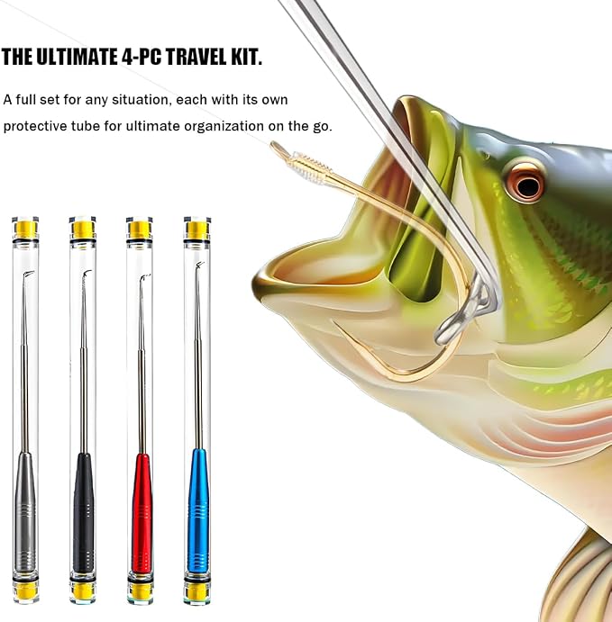 4PCS Fish Hook Remover Tool – Stainless Steel Fishing Hook Remover, Quick Removal Extractor with Storage Tube, Essential Fishing Gear and Equipment for Anglers