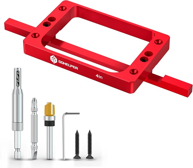 4" Fixed Size Door Hinge Jig for Door and Jamb, Aluminum Alloy Door Hinge Template Kit for Router, Mortise Jig Fits 4" Length 1/4" R, 5/8" R and Square Corner Hinges (4 in)
