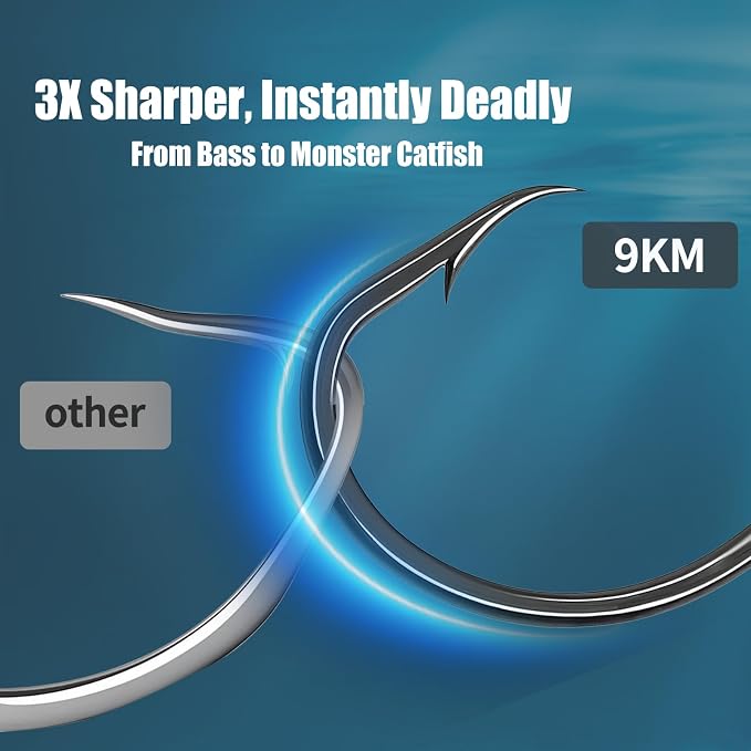 9KM DWLIFE Octopus Hooks 50/100 Pack Double Barb Eagle Claw Fishing Hooks Corrosion-Resistant Circle Hooks for Bass, Catfish, Walleye
