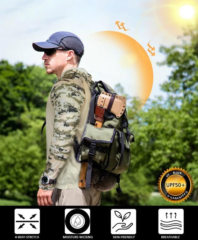Men's UPF 50+ Sun Protection Hoodie Shirt Long Sleeve SPF Fishing Outdoor UV Hiking Lightweight Shirts