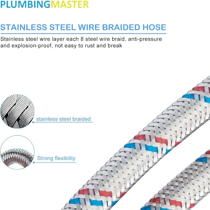 24'' Faucet Hose Connector, 3/8" Comp x 1/2" FIP Braided Stainless Steel Faucet Water Supply Lines for Bathroom Kitchen Sink Faucet 2Pcs
