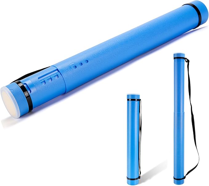 DEWEL Document Tube,Plastic Expanding Poster/Art/Document Storage Tube 24.5 to 40 inches Adjustable with Carrying Strap Waterproof and Light-Resistance Telescoping Carrying Case (Blue-Large Size)