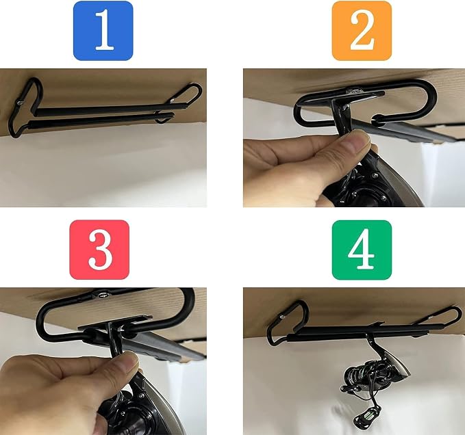 AUXPhome Metal Fishing Reel Display Rack, Fishing Reel Ceiling Mount Storage Rack Spinning Reel Organizer Holder for Garage, Cabin and Basement, Holds 3 Fishing Reel（No Spinning Fishing Reel）