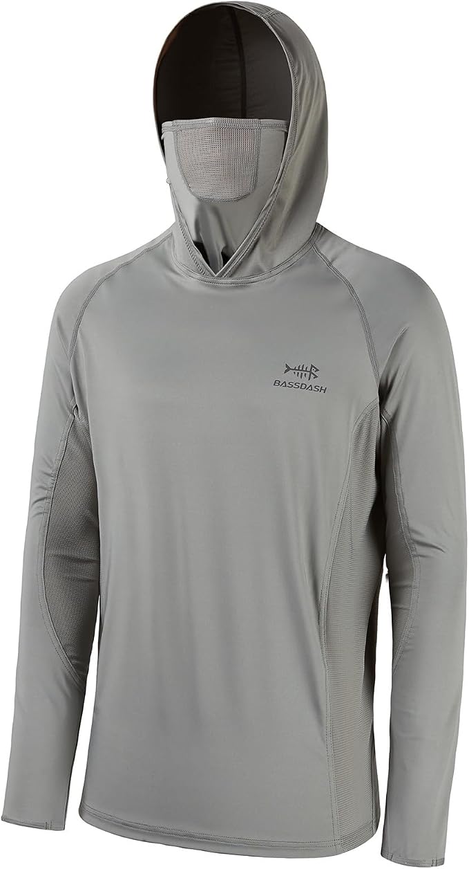 BASSDASH UPF 50+ Men’s Long Sleeve Fishing Shirt with Mask UV Neck Gaiter Hoodie