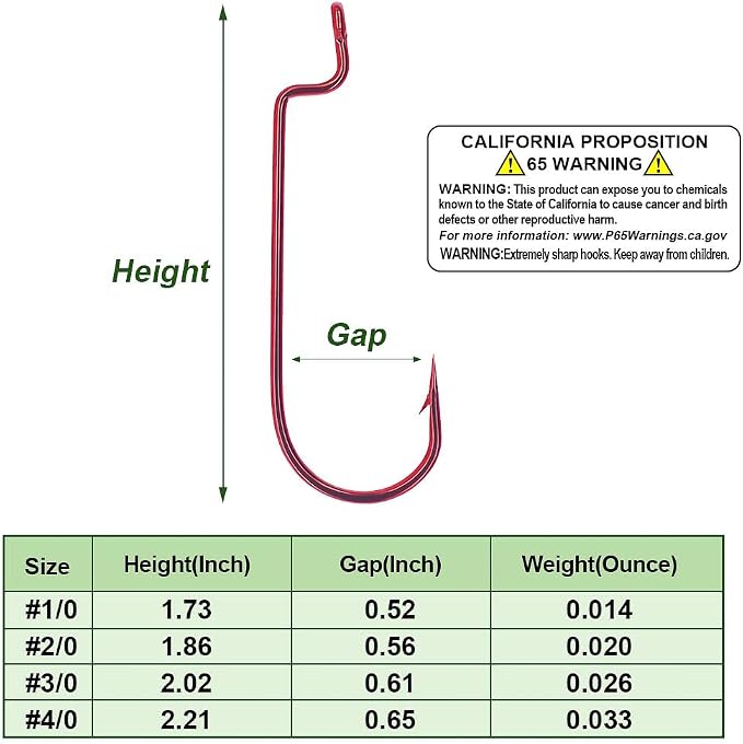 Offset-Worm-Hooks-for-Bass-Fishing-Round Bend Plastic Worms Texas Rig Hook Black Red 1/0 2/0 3/0 4/0