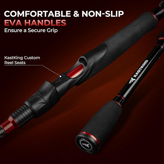 KastKing Brutus Spinning Rods & Casting Fishing Rods, IM6 Graphite Blanks, 2-Piece Rods with Extra Tip Section, PTS Power Transition System, No-Slip Grip, Hook Keeper