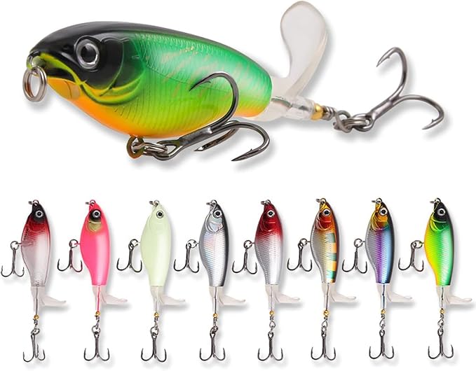 Topwater Fishing Lures Bass with Floating Tractor Rotating Tail Barb Treble Hooks Artificial Hard Bait Swimbait Lures Surface Crankbait for Bass Trout Walleye Pike Musky Fishing Topwater