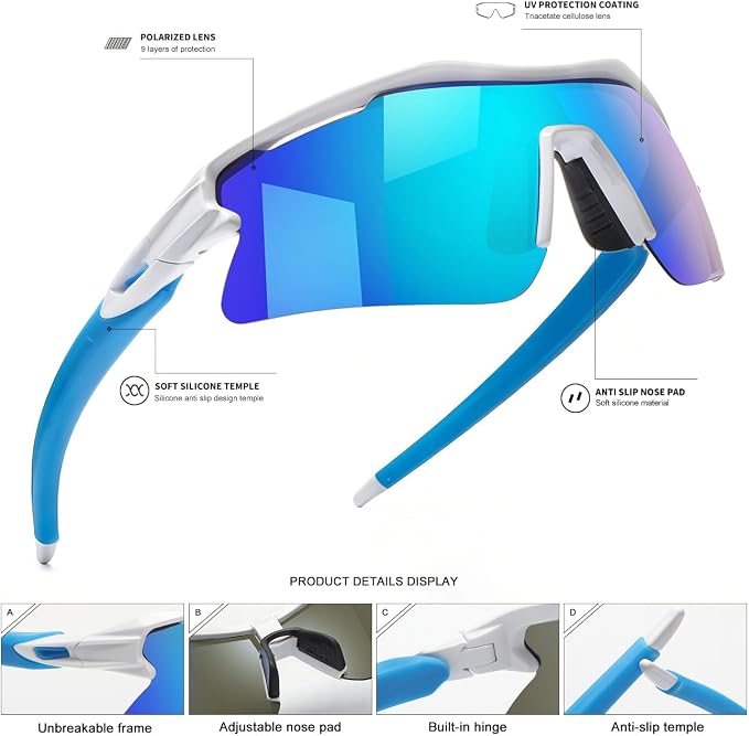 SEKKAF Polarized Sports Sunglasses for Men Women and Youth, UV400 Protection Ideal for Cycling Baseball Fishing Golf Running