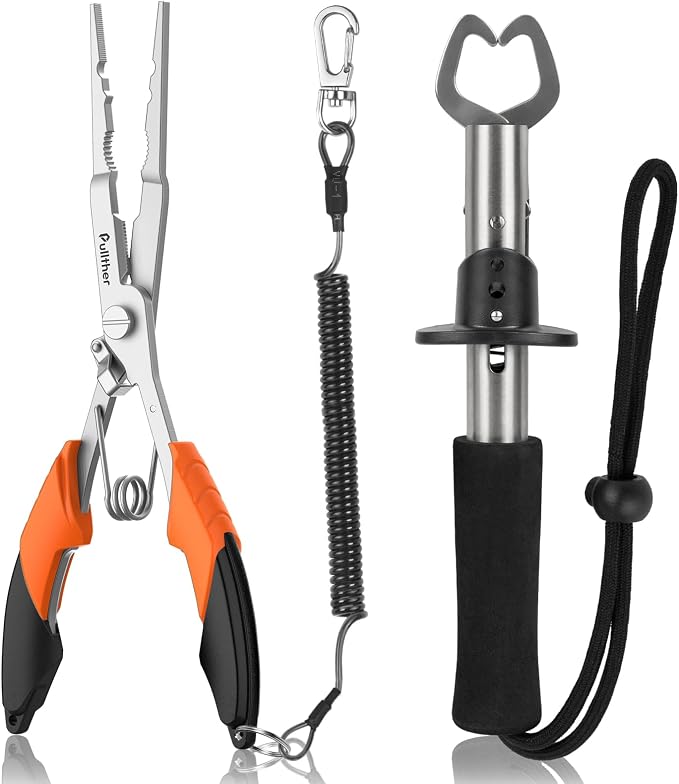 Fishing Tools Kit,Fishing Hook Remover Pliers, Fish Lip Gripper, Muti-Function Fishing Gear with Lanyard, Saltwater Resistant Fishing Accessories