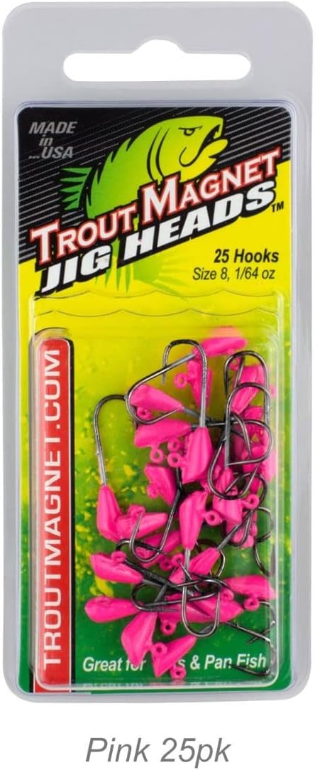 Trout Magnet Jig Heads - 1/64 oz - 25 Pack - Shad Dart Head Shape Hook with Lure Body Securing Barb - Balanced Jigs and Hooks for Trout, Crappie, Bass, Panfish - Freshwater Saltwater Fishing Gear