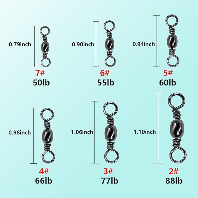 Fishing Barrel Swivels Kit, 300pcs Stainless Steel Rolling Bearing Snap Connector for Saltwater Freshwater Fishing#2#3#4#5#6#7
