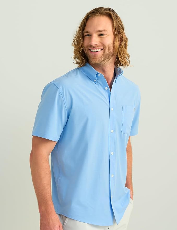HUK Mens Kona Solid Short Sleeve Fishing Button Down Shirt for Men, Fresh Salmon, 3X-Large