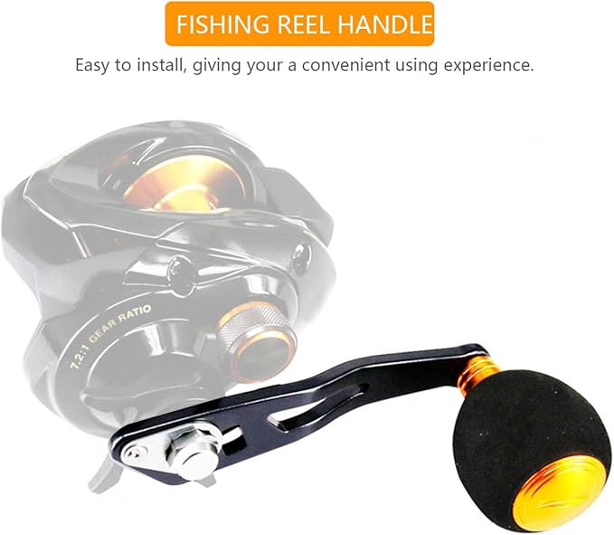 Fishing Reel Handle Replacement, Power Handle with EVA Knob Single Rocking Arm for Low Profile Baitcasting Reels, Upgrade & Repair Tool Accessories (Black Gold)