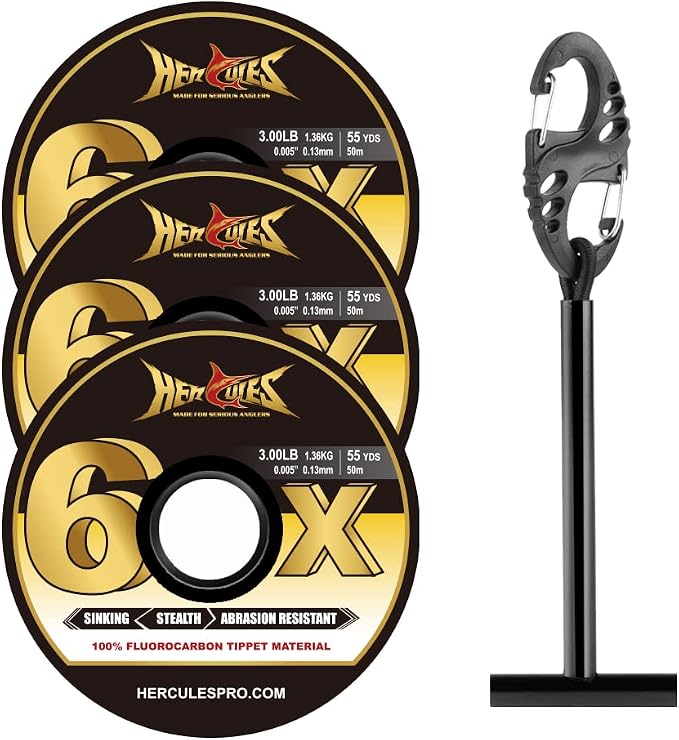 HERCULES Fly Fishing Tippet 3 Pack with Fly Tippet Holder, 55 Yards