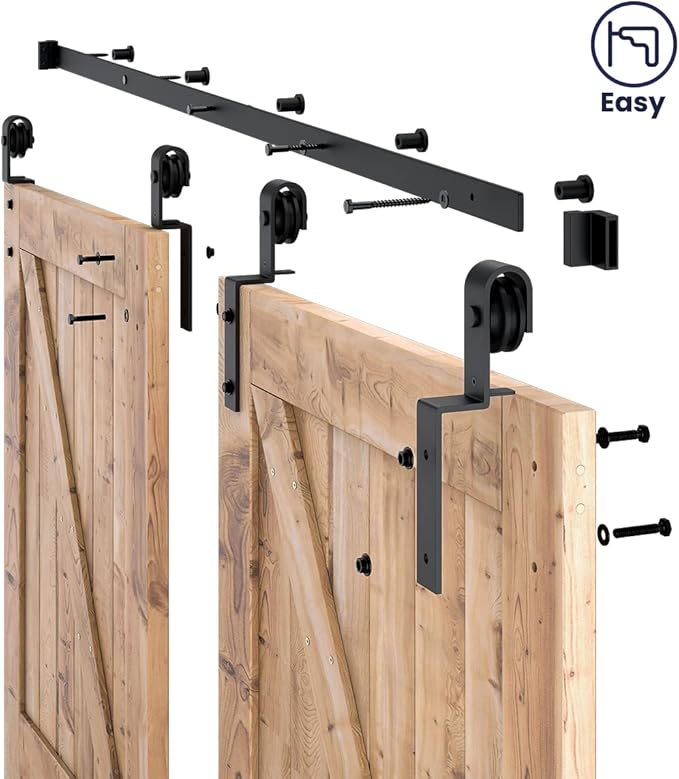 SMARTSTANDARD 6 Feet Bypass Sliding Barn Door Hardware Kit - for Double Wooden Doors-Single Track - Smoothly & Quietly - Easy to Install-Fit 60" Opening