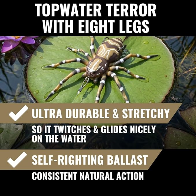 LUNKERHUNT Phantom Spider Lure for Bass Fishing (2.5 Inch) | Topwater Spider Fishing Lure with Natural Walking Action | Soft Hollow Body Weedless Hooks for Trout and Pike
