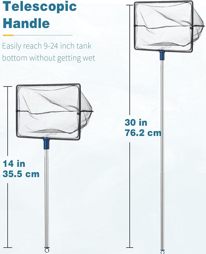 Pawfly Aquarium Fish Net with Extendable 9-24 Inch Long Handle for Betta Fish Tank Small Koi Pond and Pool