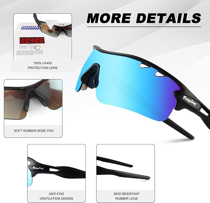 BangLong Polarized Cycling Sunglasses for Men Women, 26g Sports Sunglasses with 5 Lenses for Running Fishing Baseball Driving