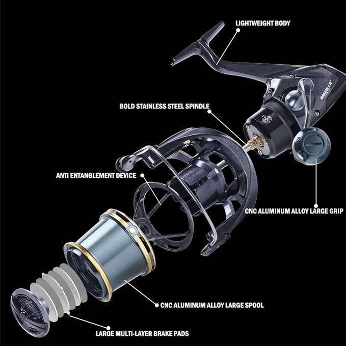 Heavy Duty Spinning Reel Metal Body with CNC Machined Spool 55LB Max Drag 8/10+1 BB Ultra Smooth 4.1/4.6/4.8:1 High Speed Gear Ratio Saltwater Freshwater Fishing Reel for 8000 to 16000 Series