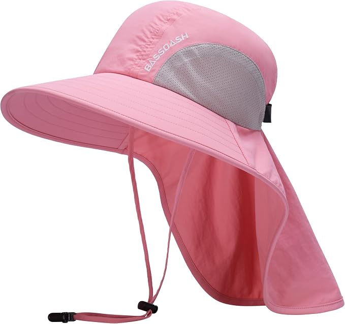 BASSDASH UPF 50+ Unisex Water Resistant Wide Brim Sun Hat with Large Neck Flap Ponytail Fishing Hat for Men Women