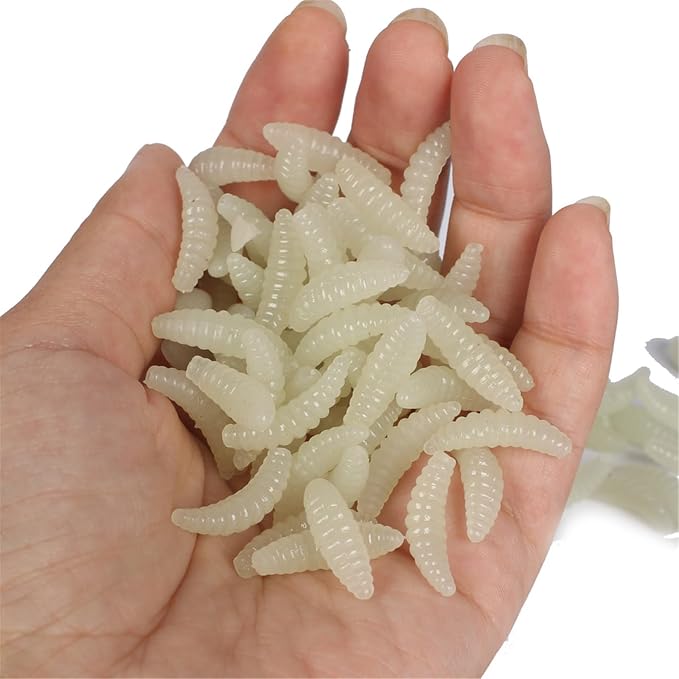 50Pcs Bread Maggots Soft Fishing Lures Artificial Maggots Soft Lures Fishing Baits Earthworms Baits for Freshwater Fishi