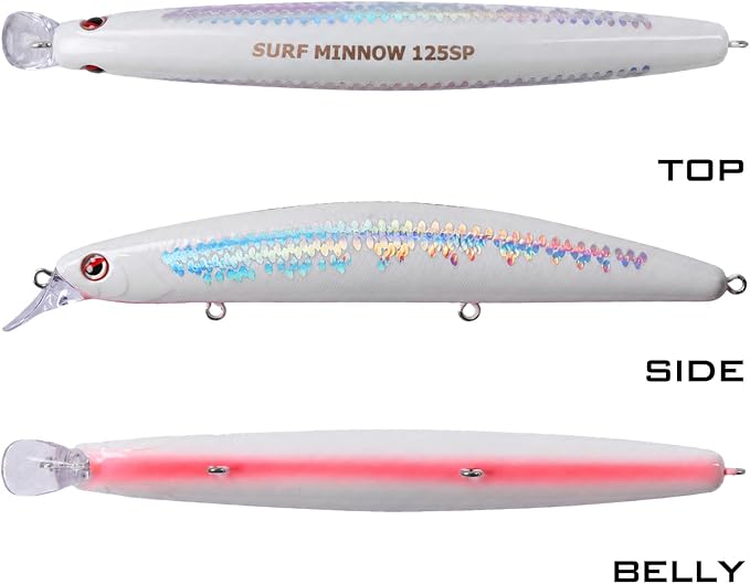 LITTMA California Surf Fishing Lures Saltwater Jerkbait Crankbait Surf Minnow 110/125 - Metallic Sardine Super Glow & Pearl Pink Belly Glow Lures for Halibut & Striper Fishing